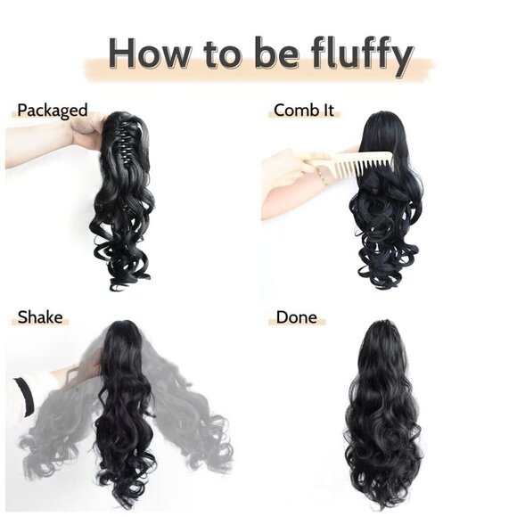 Wavy Ponytail Extension Claw Clip Synthetic Hair for Women 16in Dark Brown main image 6